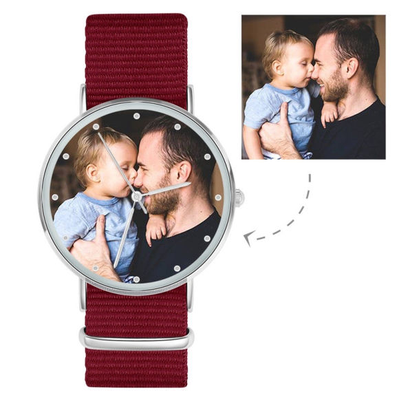 Picture of Custom Photo Engraved Watch With Red Strap