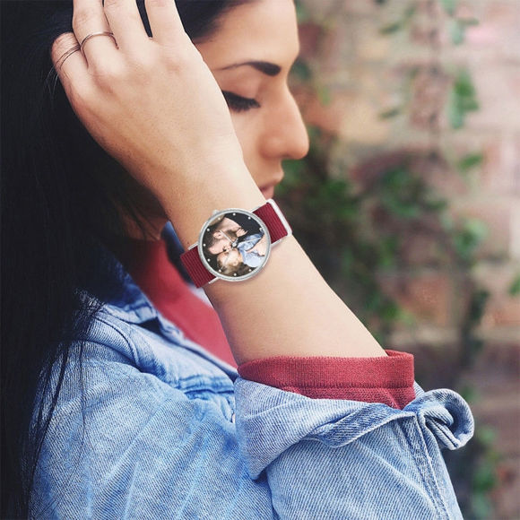Picture of Custom Photo Engraved Watch With Red Strap