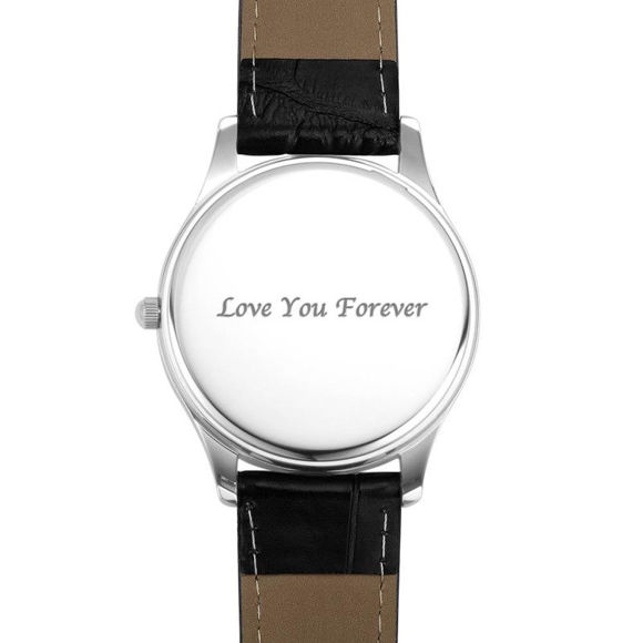 Picture of Custom Men's Engraved Photo Watch Black Leather Strap