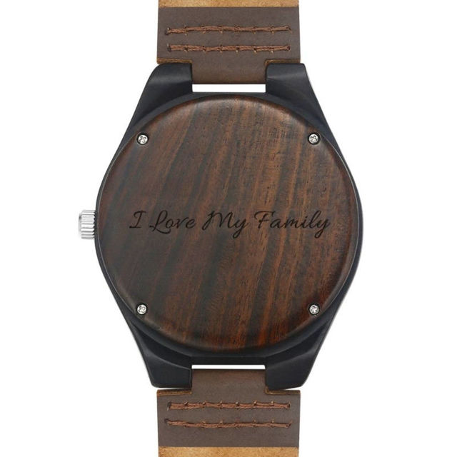 Picture of Men's Engraved Wooden Photo Watch Brown Leather Strap