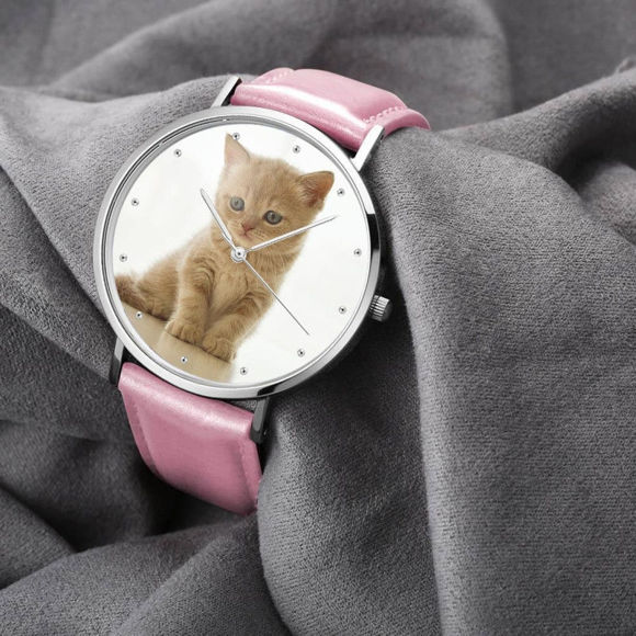 Picture of Engraved Photo Watch Pink Leather Strap