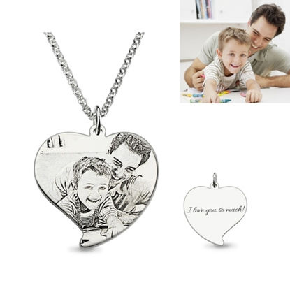 Picture of 925 Sterling Silver Personalized Engraved Heart Photo Necklace On Sale
