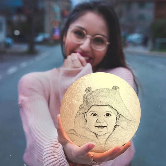 Picture of Magic 3D Personalized Photo Moon Lamp with Touch Control for Baby (10cm-20cm)