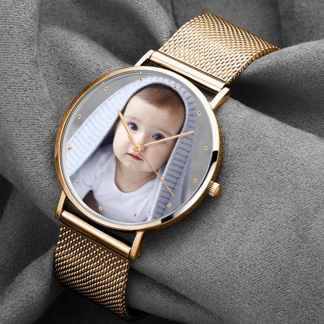 Picture of Custom Women's Engraved Rose Gold Bracelet Photo Watch