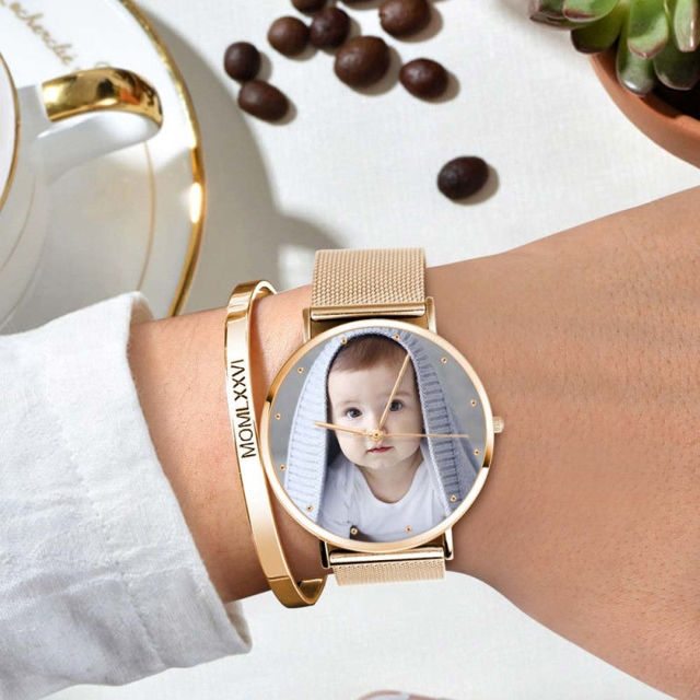 Picture of Custom Women's Engraved Rose Gold Bracelet Photo Watch