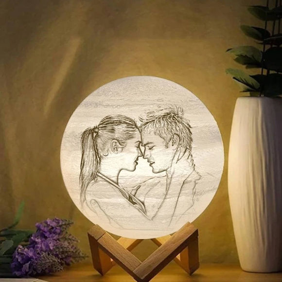 Bild von Magic 3D Personalisierte Fotomondlampe mit Touch-Steuerung für Liebespaare (10cm-20cm)