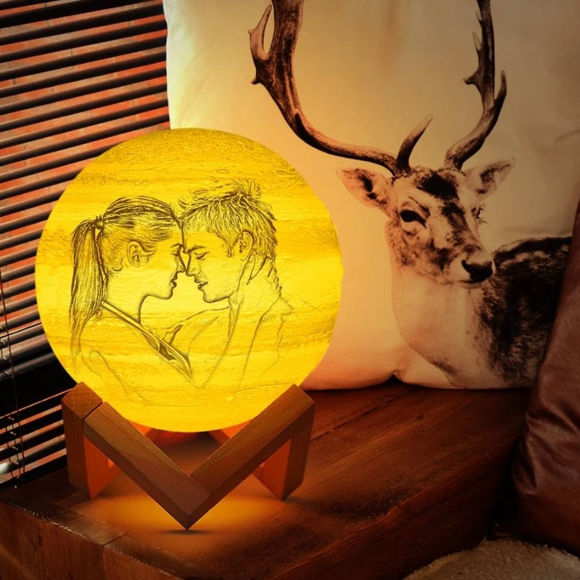 Bild von Magic 3D Personalisierte Fotomondlampe mit Touch-Steuerung für Liebespaare (10cm-20cm)