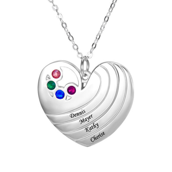 Imagen de Collar con colgante de corazón personalizado con nombre y piedras natales en plata de ley