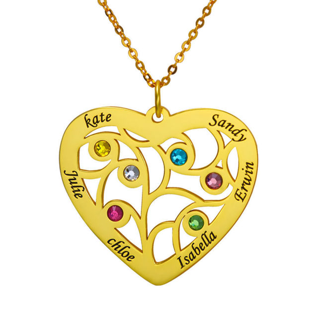 Picture of Heart Pendant Family Tree Birthstone Name Necklace in 925 Sterling Silver