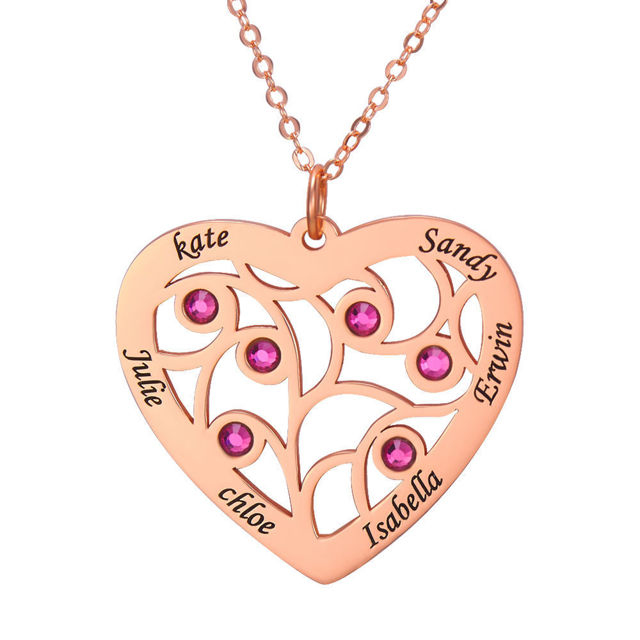 Picture of Heart Pendant Family Tree Birthstone Name Necklace in 925 Sterling Silver