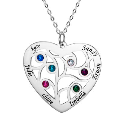 Picture of Heart Pendant Family Tree Birthstone Name Necklace in 925 Sterling Silver