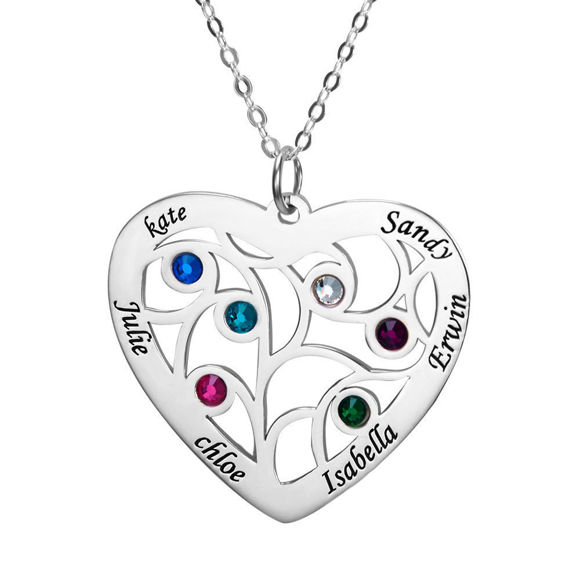 Imagen de Collar con nombre en forma de corazón y árbol de nacimiento en plata de ley 925