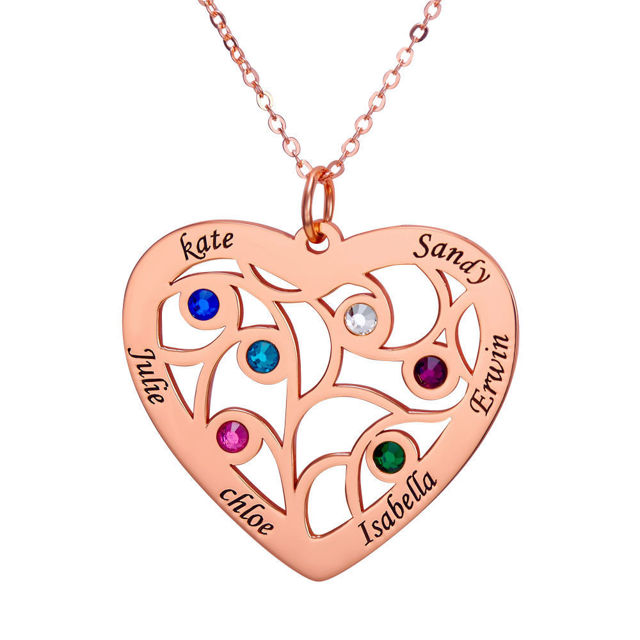 Picture of Heart Pendant Family Tree Birthstone Name Necklace in 925 Sterling Silver