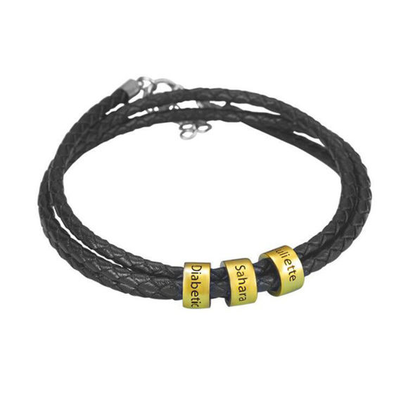 Image de Bracelet en cuir tressé unisexe avec petites perles personnalisées en argent sterling 925