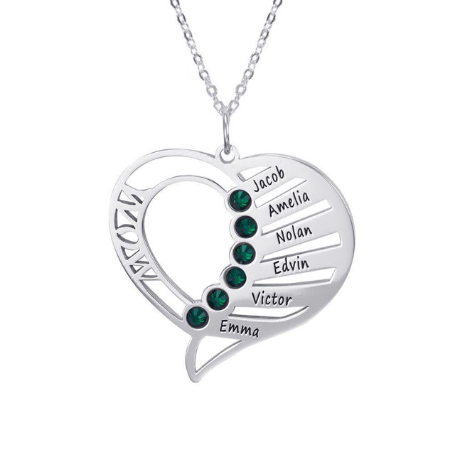 Picture of Engraved Family Members Birthstone Necklace in 925 Sterling Silver