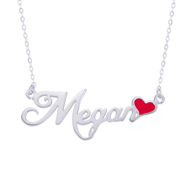 Picture of Script Name Plaque Necklace With Red Enamel Heart
