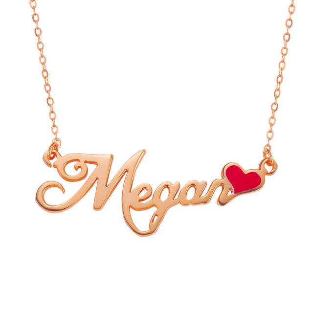 Picture of Script Name Plaque Necklace With Red Enamel Heart