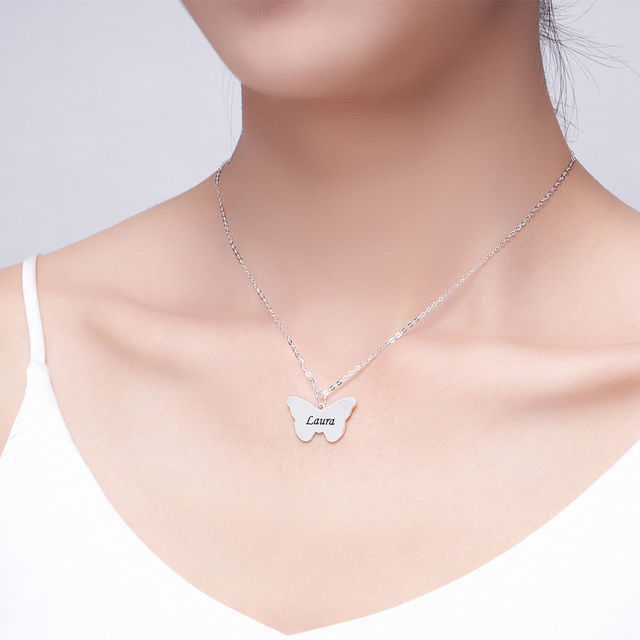 Picture of Butterfly Pendant Engraved Name Necklace in 925 Sterling Silver