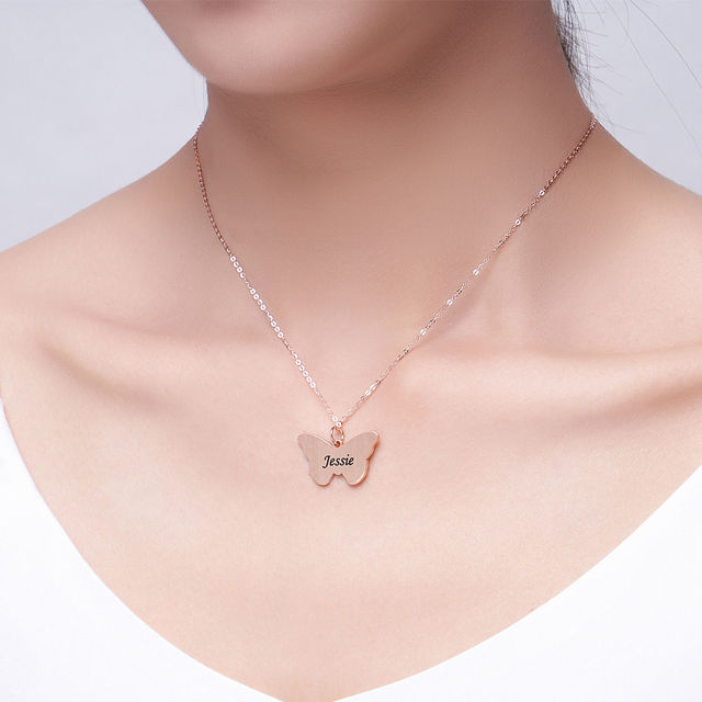 Picture of Butterfly Pendant Engraved Name Necklace in 925 Sterling Silver