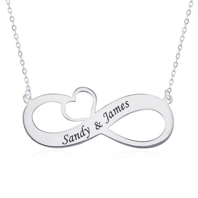 Picture of Engraved Infinity Necklace with Cut Out Heart in 925 Sterling Silver