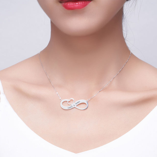 Picture of Engraved Infinity Necklace with Cut Out Heart in 925 Sterling Silver