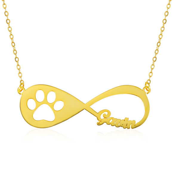 Picture of Pet Paw Print Infinity Name Necklace 14K Gold Plated