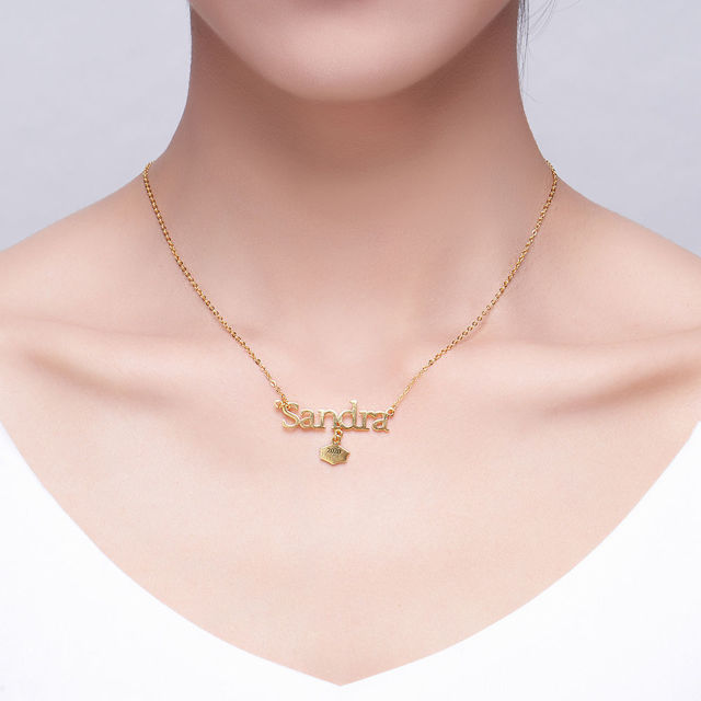 Picture of Gold Over Sterling Name With Graduation Cap Charm Necklace