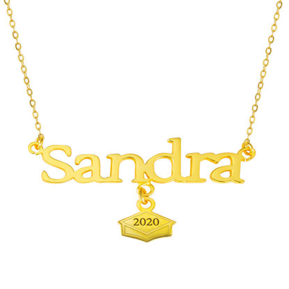 Picture of Gold Over Sterling Name With Graduation Cap Charm Necklace