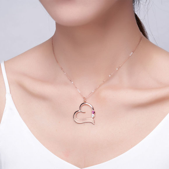Imagen de Collar de corazón con piedra natal personalizada en plata de ley 925