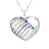 Picture of Engraved Heart Pendant Family Birthstone Necklace for Moms in 925 Sterling Silver