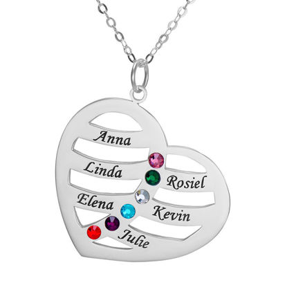 Afbeeldingen van Personalized Love Heart Family Member With Birthstones Necklace  in 925 Sterling Silver - Customize With Family Name | Custom Family Necklace in 925 Sterling Silver