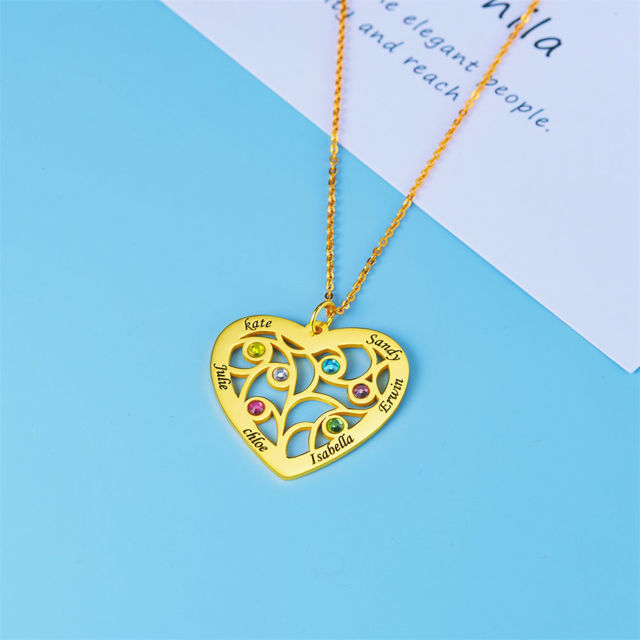 Picture of Heart Pendant Family Tree Birthstone Name Necklace in 925 Sterling Silver