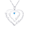 Imagen de Collar con colgante de corazón personalizado con cuatro nombres y una piedra de nacimiento en plata de ley 925