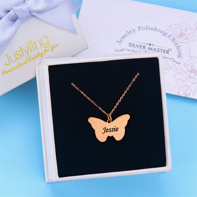 Picture of Butterfly Pendant Engraved Name Necklace in 925 Sterling Silver