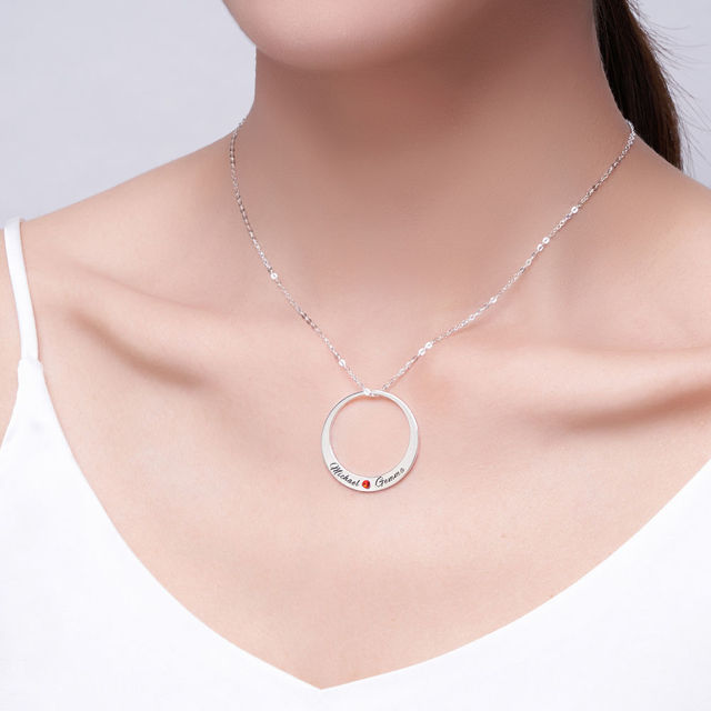 Picture of Big Circle Necklace with Two Names &  Birthstone in 925 Sterling Silver
