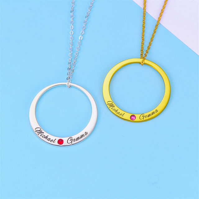 Picture of Big Circle Necklace with Two Names &  Birthstone in 925 Sterling Silver