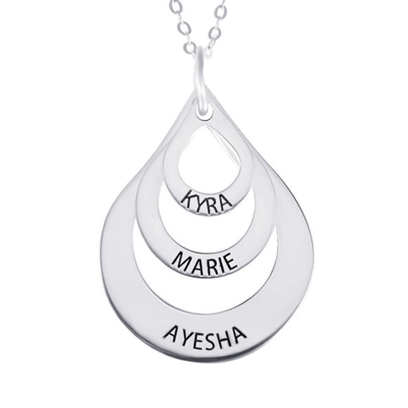 Picture of Engraved Sterling Silver Family Necklace in Drop Shape
