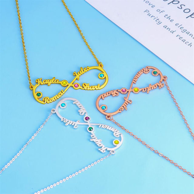 Picture of Personalized Infinity 4-Name Necklace With Birthstones
