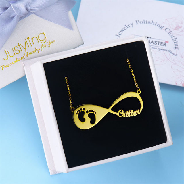 Picture of Baby Footprint Infinity Name Necklace Silver