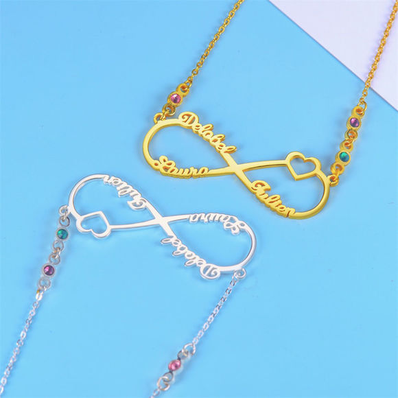 Picture of Custom 3 Names Infinity Necklace with Birthstones