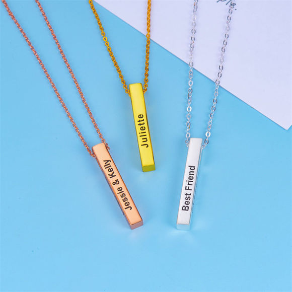 Picture of 3D Engraving Vertical Bar Necklace Silver