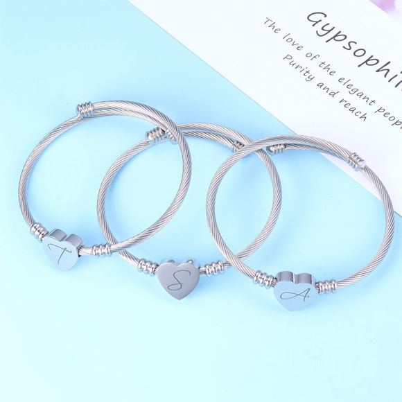 Picture of Stainless Steel Heart Cable Initial Bracelet
