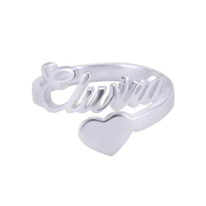 Immagine di Anello personalizzato in argento sterling 925 - Targhetta personalizzata con anello a cuore