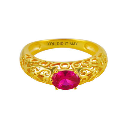 Picture of Gold 925 Sterling Oval Birthstone Class Ring With Filigree Hidden Year