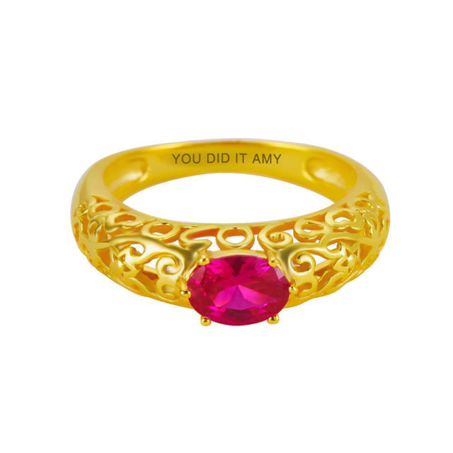 Picture of Gold 925 Sterling Oval Birthstone Class Ring With Filigree Hidden Year