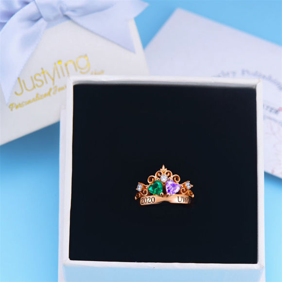 Picture of Engravable Double Heart Gemstone Tiara Graduation Ring with Accents