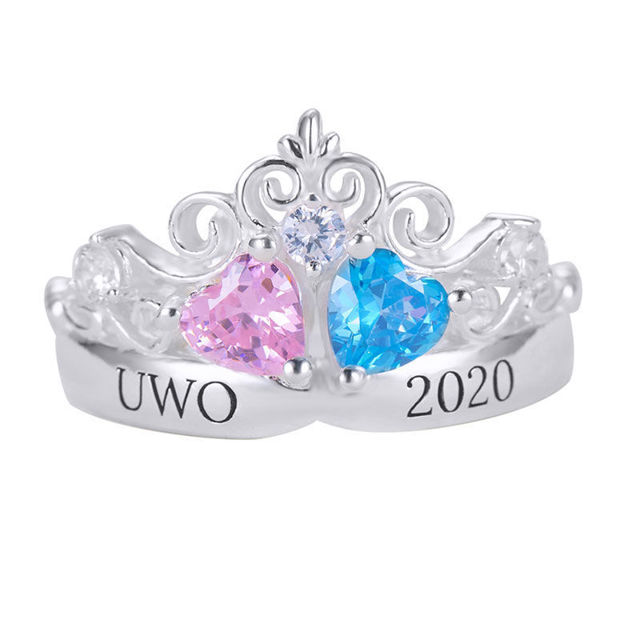 Picture of Engravable Double Heart Gemstone Tiara Graduation Ring with Accents