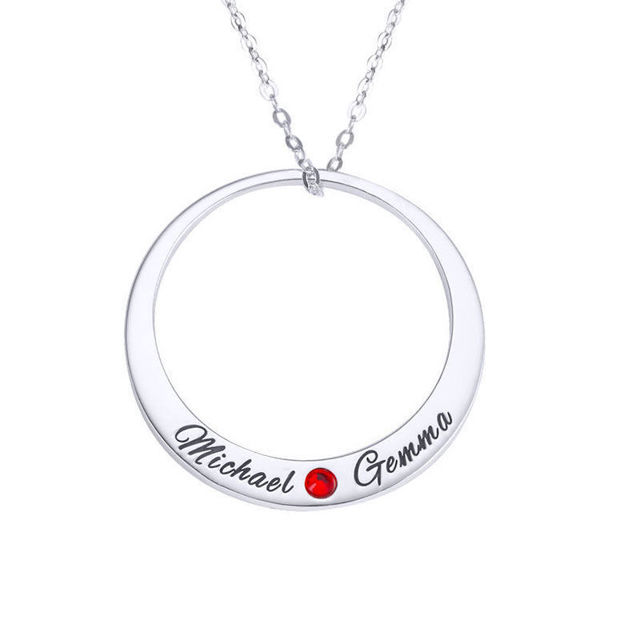 Picture of Big Circle Necklace with Two Names &  Birthstone in 925 Sterling Silver