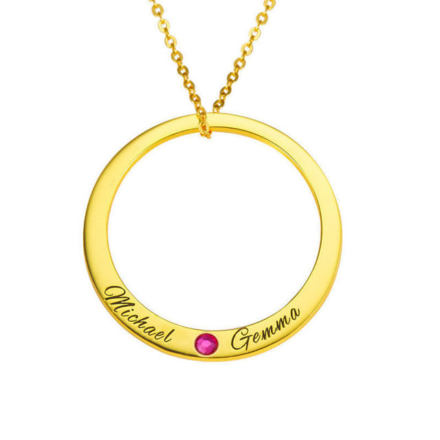 Picture of Big Circle Necklace with Two Names &  Birthstone in 925 Sterling Silver