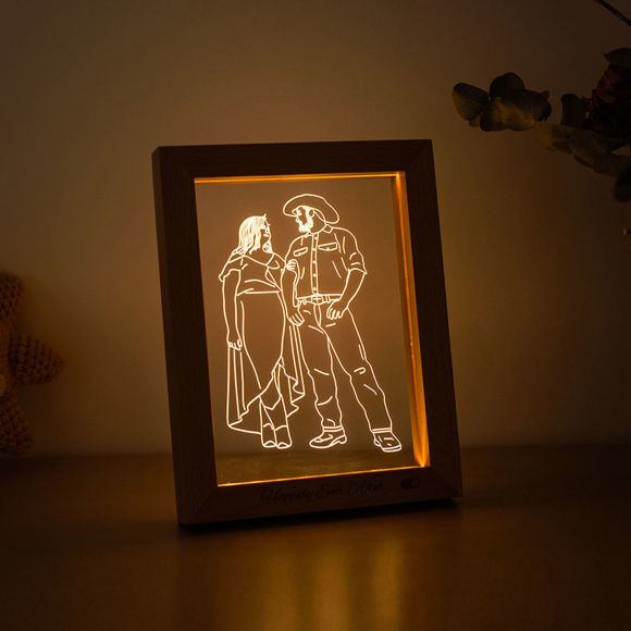 Image de Lampe de nuit LED à cadre photo en bois personnalisé - personnalisez avec votre belle photo